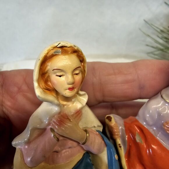 Vintage Joseph & Mother Mary Figurines Paper Mache Christmas Nativity Manger - Picture 8 of 10